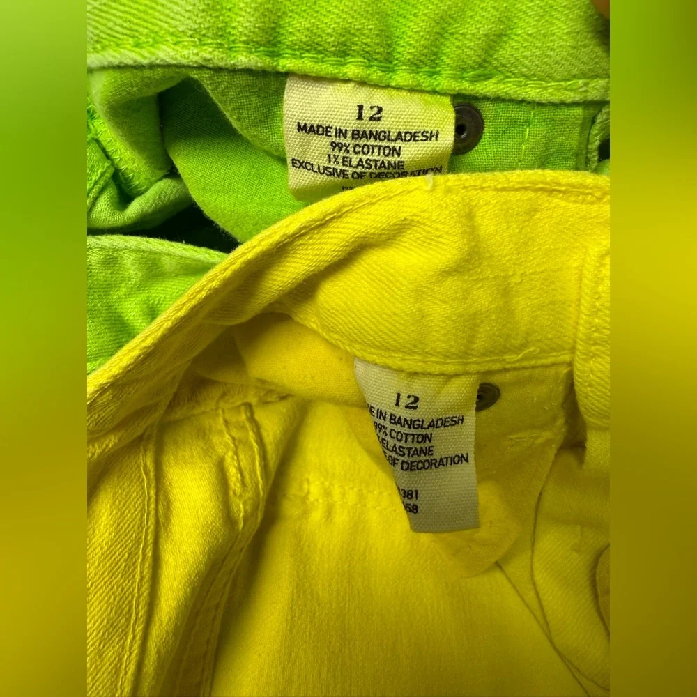 Lot Of 2 Ralph Lauren Bowery Skinny Jeans Girls 12 Big Pony  Yellow /green NWT